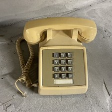 AT T Early Telephone Vintage Wired Electronics Push Button Style, Creme Beige