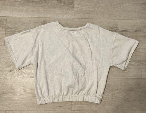 Habitual Girl Cropped Sweatshirt Women’s Size 16 Short Sleeve Tan Elastic Waist - Picture 2 of 6