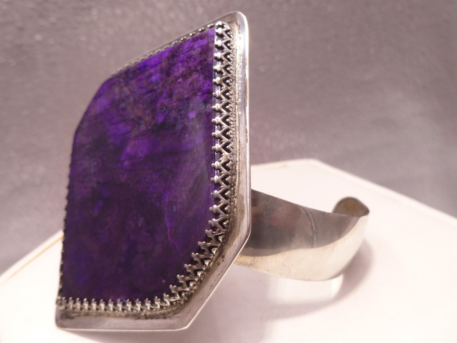 Unsigned Purple Sugilite Large Cuff Bracelet Ster… - image 3