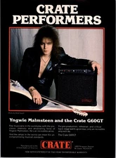 VINTAGE 1987 YNGWIE MALMSTEEN CRATE GUITAR AMPS PRINT AD