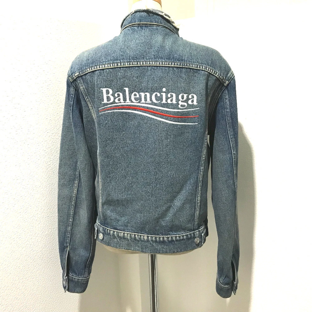 AUTHENTIC BALENCIAGA Campaign logo USED processing Embroidered Denim Jacket