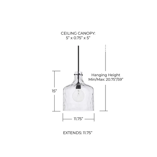 HomePlace Lighting 325717MB Crawford Urban/Industrial Clear Water Glass Jar P... - Picture 2 of 5