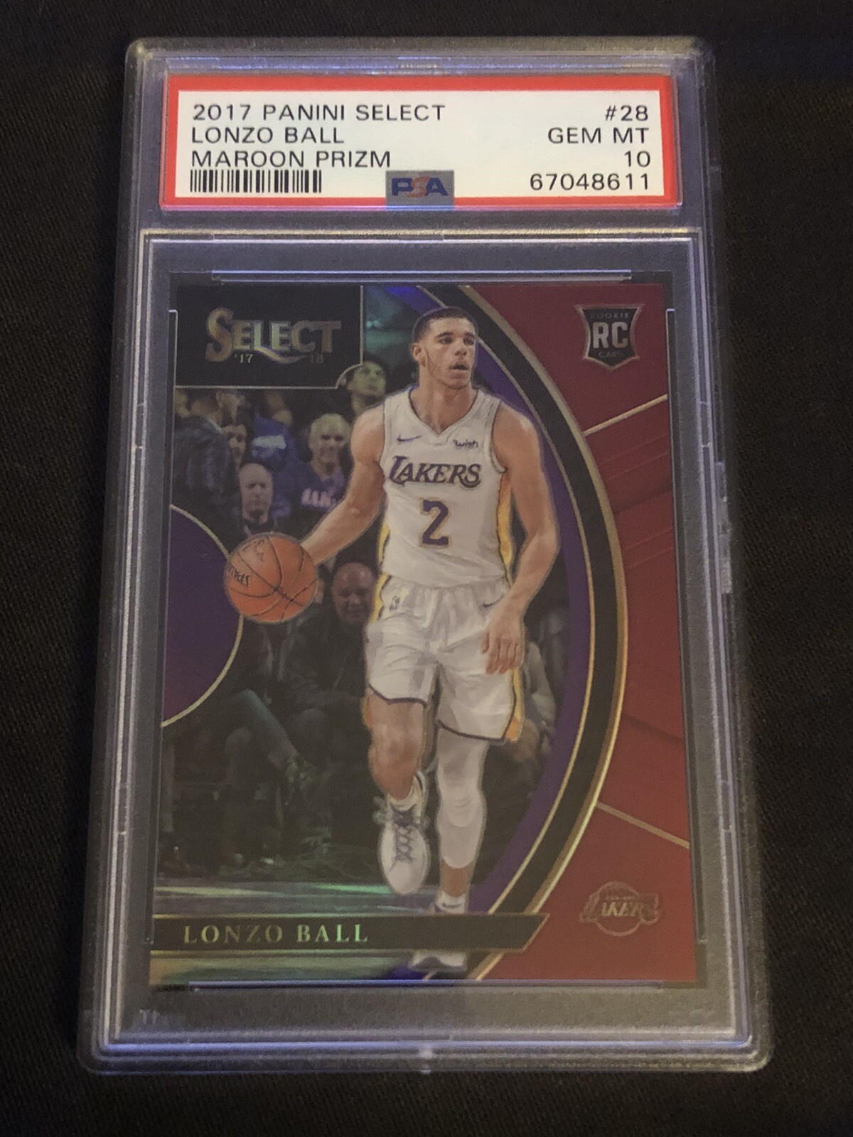 LONZO BALL 2017 Select Concourse Maroon Prizm /199 RC Rookie #28 PSA 10
