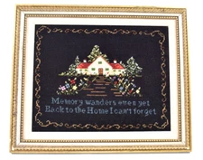 Vtg Handmade Framed Needlepoint Memory Wanders Even Yet Back Home I Can't Forget