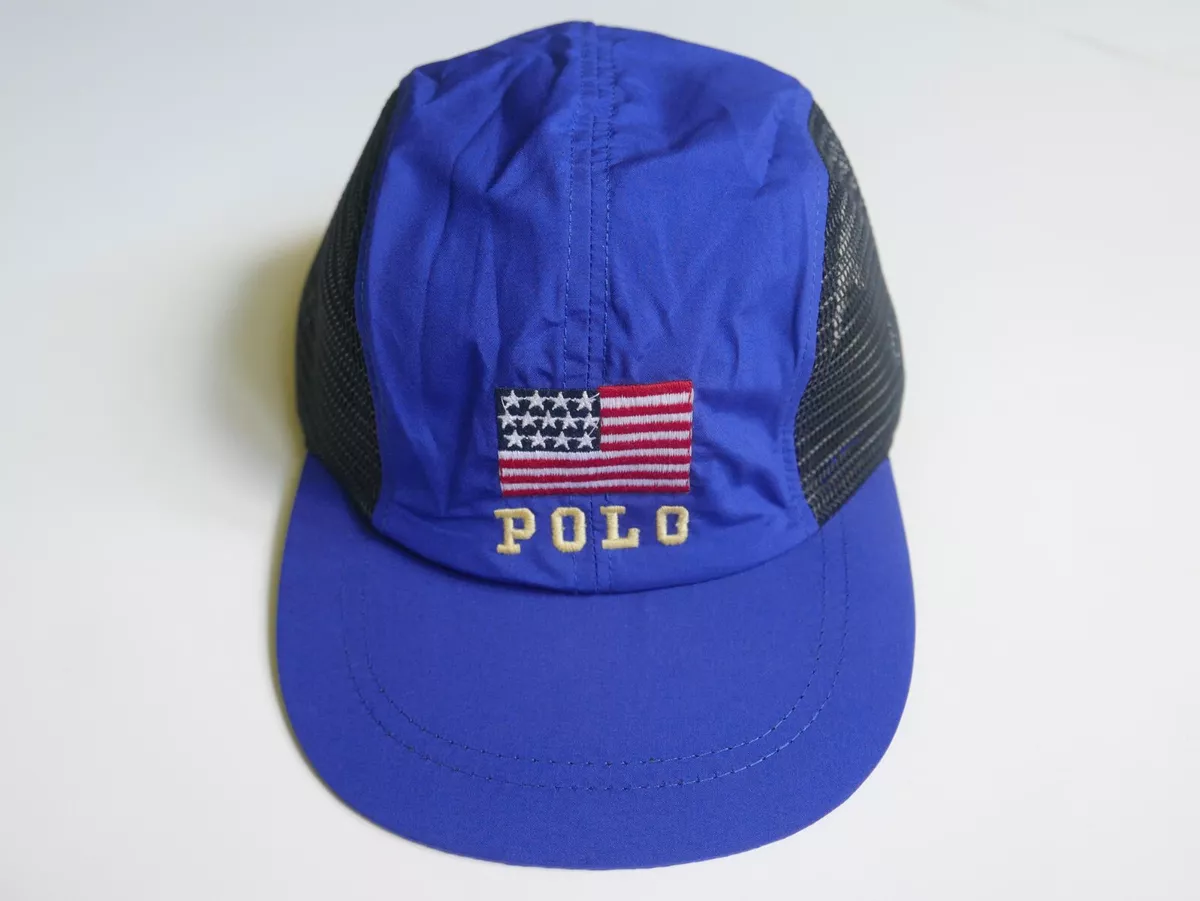 Ralph Lauren Polo Sport Cap Hat 5 Panel USA Flag Mesh Nylon RARE Vintage NEW