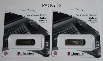 2 Pack x 64GB =128gb Kingston DataTraveler Kyson USB 3.2 Gen 1 Metal Flash Drive