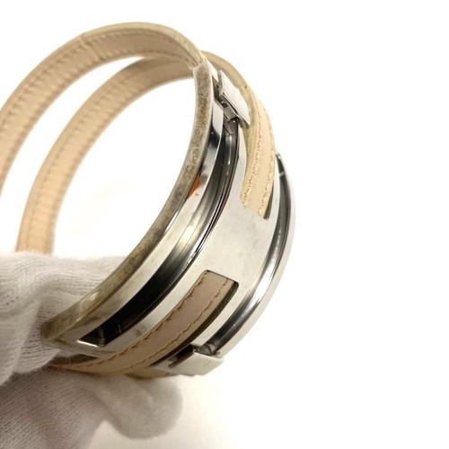HERMES Beige Silver Puspus MM Bracelet Bangle Leather From Japan - Picture 6 of 9