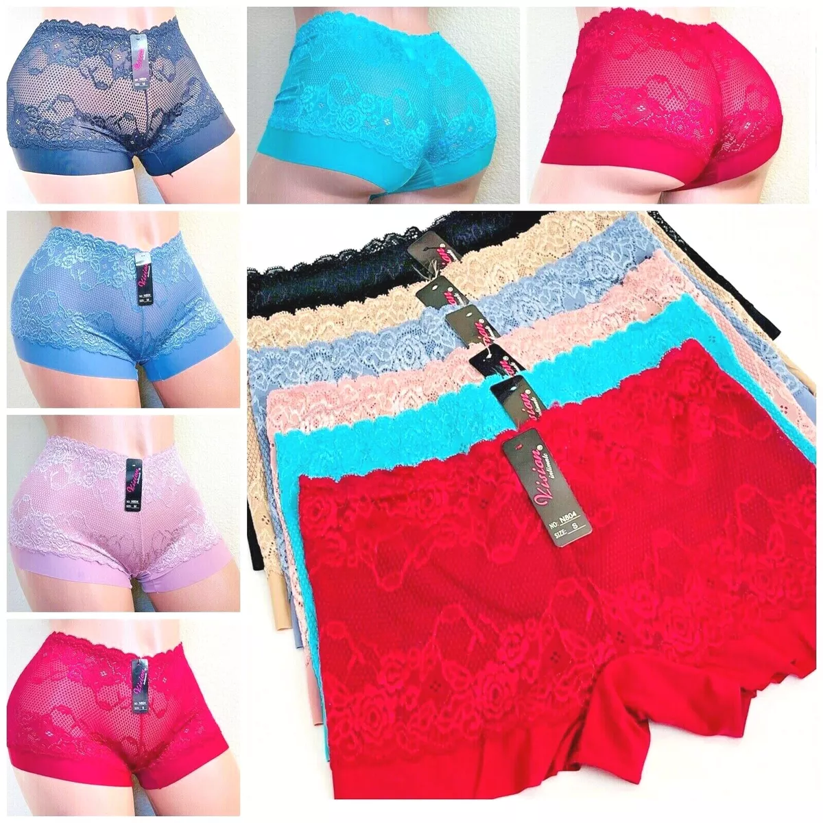 6-12 WOMEN Boyshort No SHOW SHORTIE SOFT LACE Silky Panties UNDERWEAR N804  S-XL