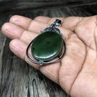 Colgante Nefrita Natural Verde Jade Plata Tamaño Grande 92.5 Hecho a Mano Vintage 