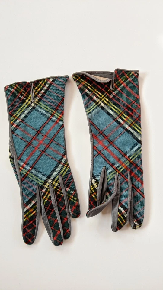 复古 Stuart 手套 50 年代格纹织物皮革手套 尺寸 XS 6 英国制造 — 第 4/4 张图片