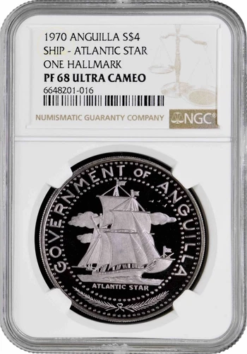 1970 Anguilla $4, NGC PF68 UC, "Ship - Atlantic Star One Hallmark"