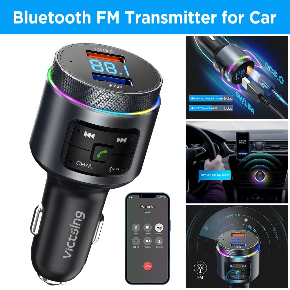 Transmitter Für Auto Bluetooth FM Transmitter Bluetooth V5.3-54W PD 36W&18W 3 USB Port Ladegerät Autoadapter Aux Bluetooth Adapter