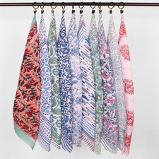Set Of 10 Handmade Bandana Block Printed Soft Hiking Boho-Chic Square Scarf