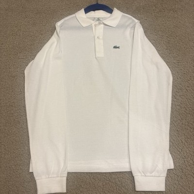 Lacoste Men's White Long Sleeve Polo Shirt Size 12 Cotton Knit Logo Golf