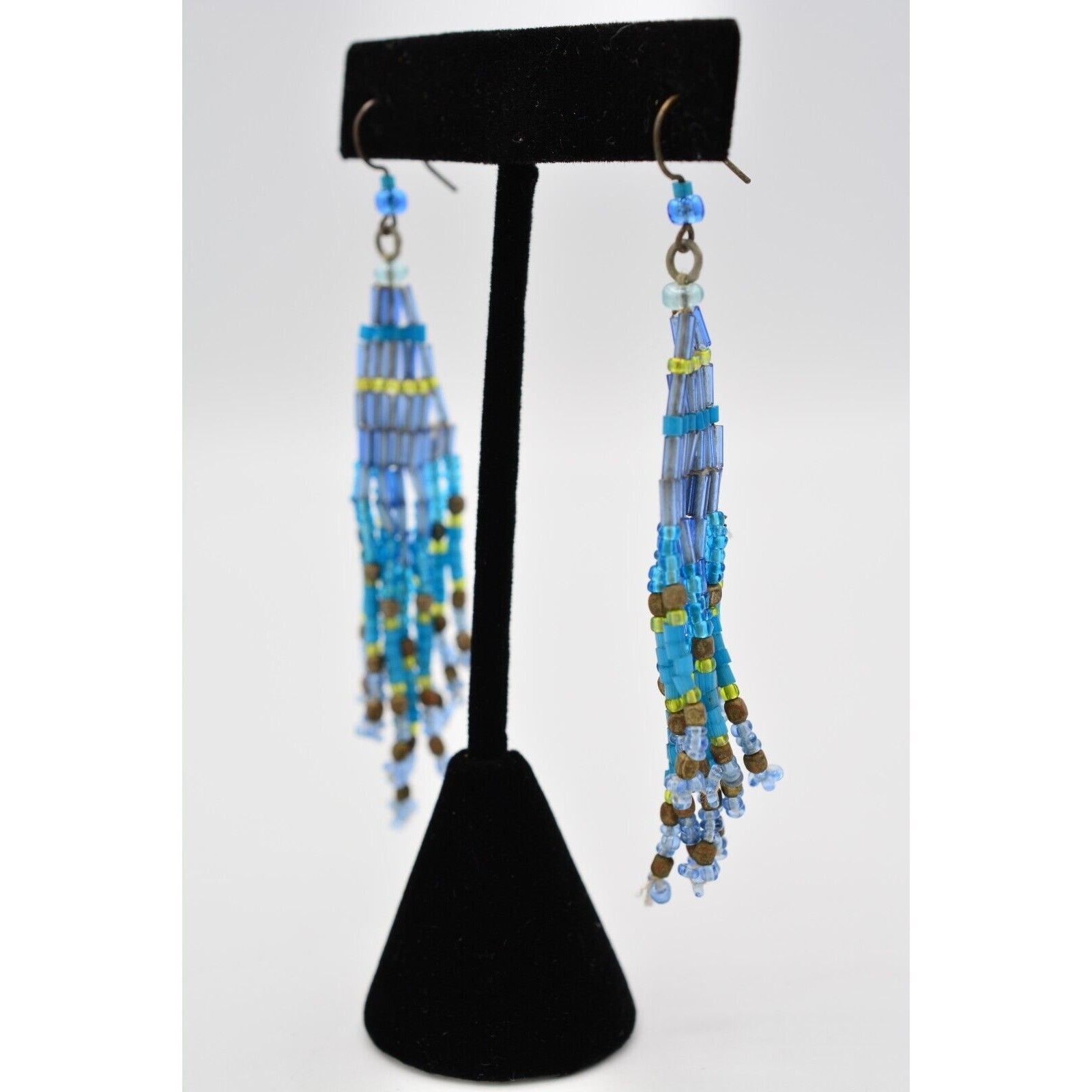 Statement Beaded Dangle Earrings Multi-Color Frin… - image 3