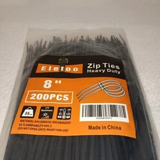 8″ Zip Ties Black – 200 Pack, 35lb, UV-Resistant PA66, UL 94V-2, By Eletoo NIBG
