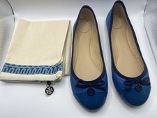 New Tory Burch Women's Blue Patent Leather Color Block Ballet Flats Size 8M