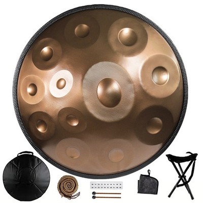 22'' D Minor Handpan Drum 10 Notes 440Hz Steel Hand Drum with Stand Bag & Mallets