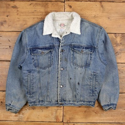 Vintage Bugle Boy Jeansjacke L 90er Trucker Sherpa gefüttert blau