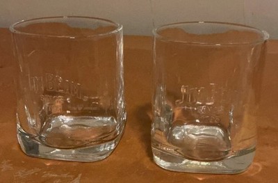 Set Of 2 Jim Beam Whiskey Glasses Square Base Heavy Embossed Since 1795