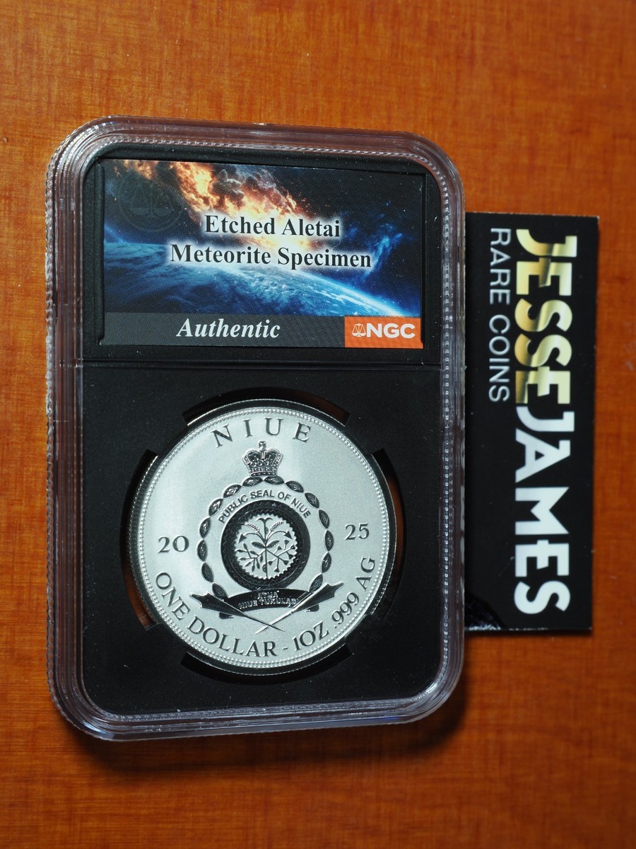 2025 $1 NIUE REVERSE PROOF SILVER EXTINCTION NGC PF70 W/ METEORITE