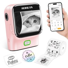 Rongta Mini Sticker Printer Portable, Pink Machine + 1 Adhesive Tape