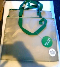 Whole Foods Market Small Slim Thermal Shopper Hot Cold Reusable Zipper 2-BAGS