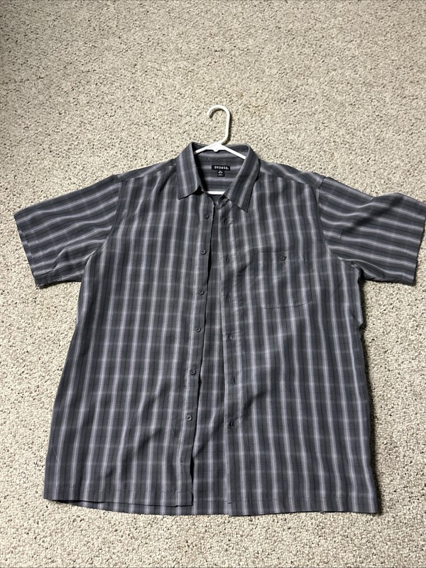 George Shirt Men Large 42-44 Gray Button Up Short Sleeve Left Pocket