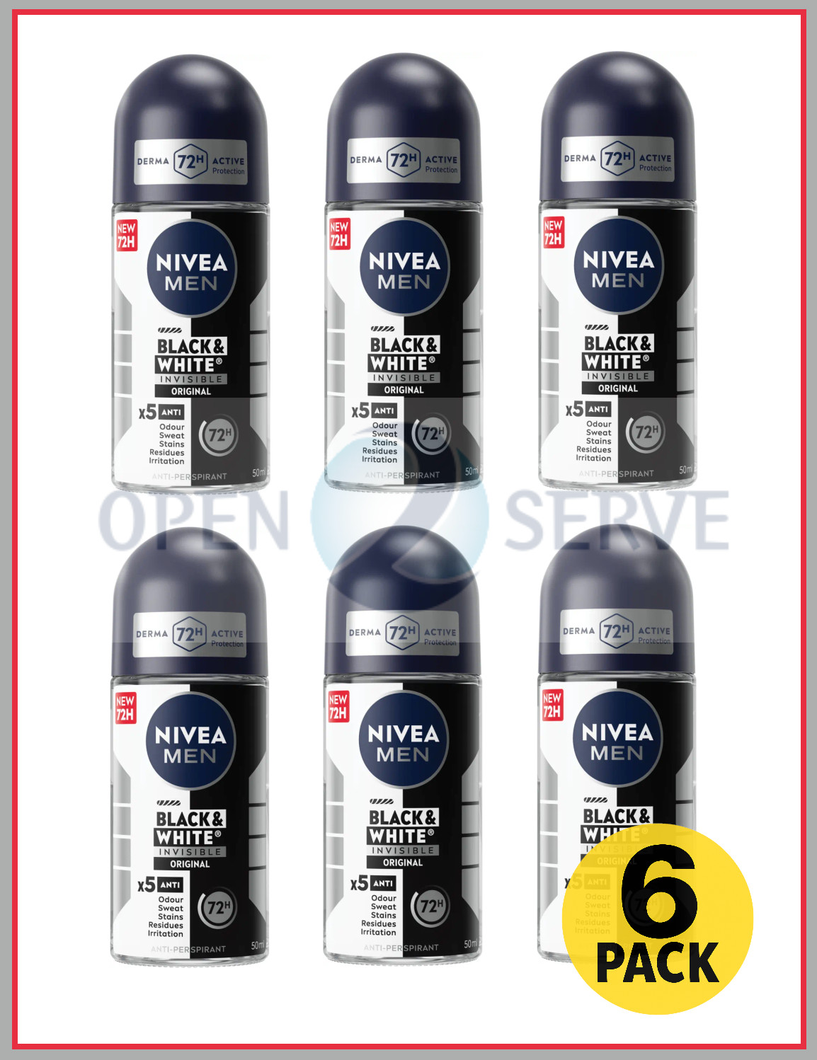 6x Nivea Men Roll On Deodorant Invisible Black & White Original | 72h - 50ml