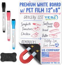 Magnetic Dry Erase White Board Sheet for Fridge 12X8 In, with Stain Resistant Te