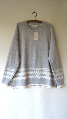 Neu mit Etikett Boden Theodora Fair Isle Style Pullover Pulli, Gr. XL grau/elfenbein