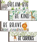 4 Pieces Woodland Nursery Decor Safari Wall Art Be Kind Brave Curious Cute Jungl