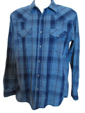 Gibson Trading Company Men's Medium Blue Plaid Pearl Snap Western Shirt