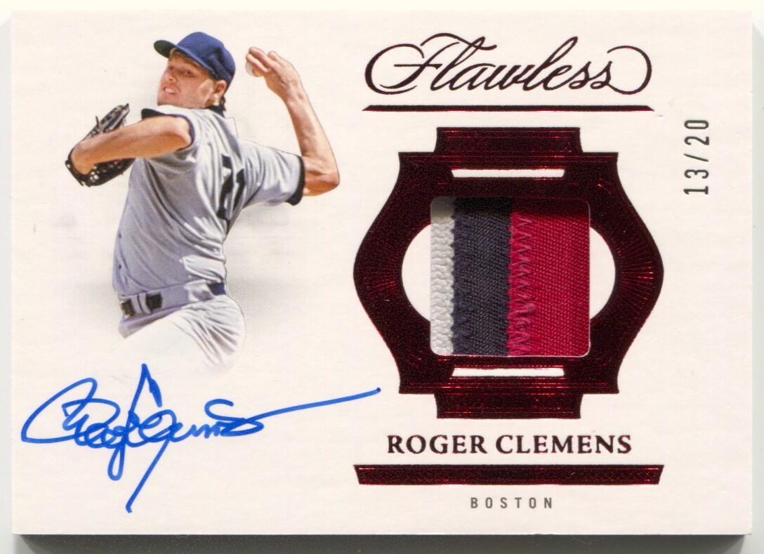 2025 Panini Flawless Roger Clemens Autograph Prime Ruby 3 Color Patch Auto #/20