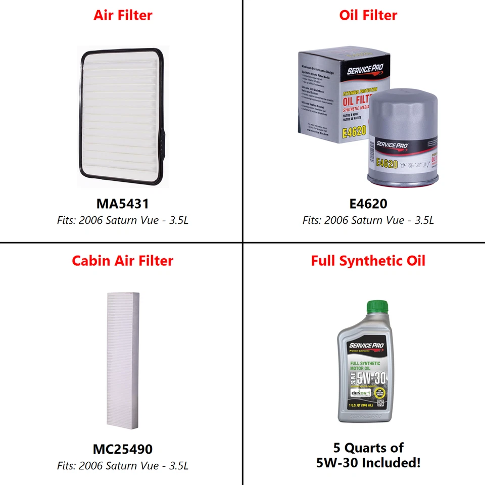 2006 Saturn Vue 3.5L Complete Air, Oil & Cabin Filter Kit (5W-30) Foto 2 de 4