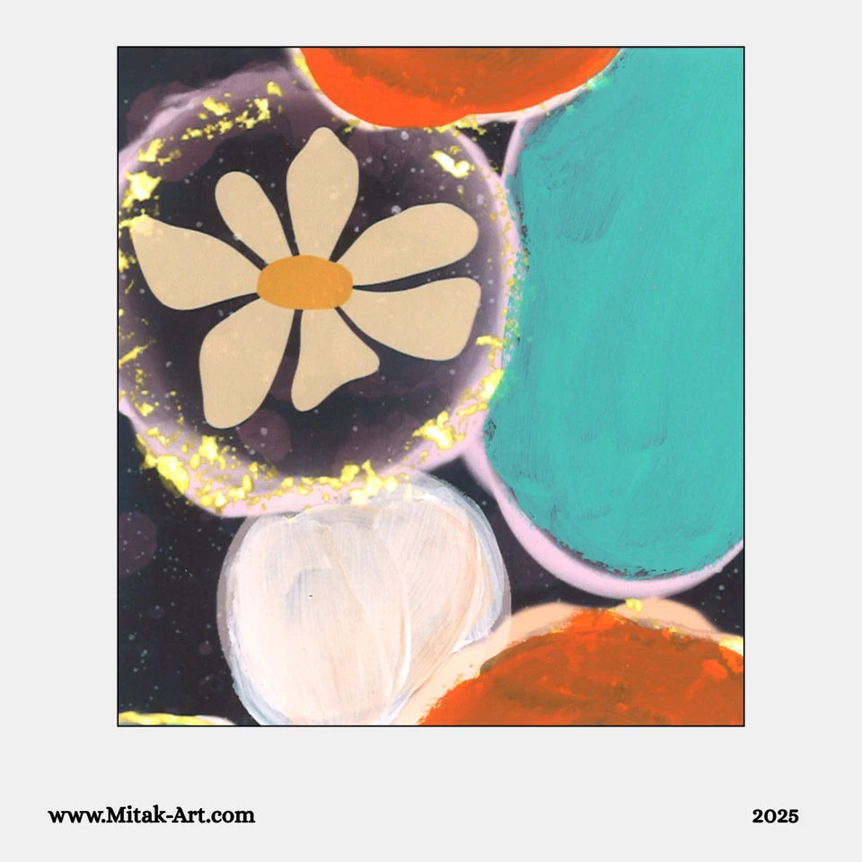 Pintura abstracta de medios mixtos con certificado de autenticidad original firmada - 4" x 4" - blanco 8" x 8" mate Foto 2 de 3