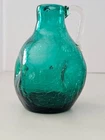 Vintage Green Pinched Crackle Glass Jug Blenko?