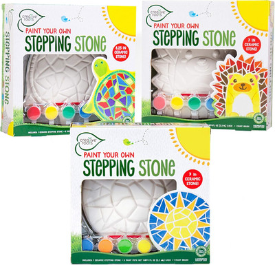 DIY Mosaic Stepping Stones Kit - Turtle, Hedgehog & Sun Set with Paints&Brushes