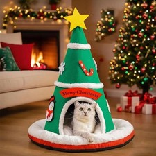 Christmas Cat Bed Ideal Gift Christmas Tree Cat House for Bedroom Small Cats