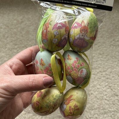 German Papermache Easter eggs 6 Picture Eggs Bunny Easter Theme 3  New
