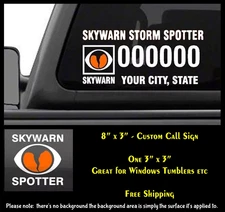 Custom Ham Radio Skywarn Storm Chaser Call Sign 8" & One 3" White Vinyl Decals