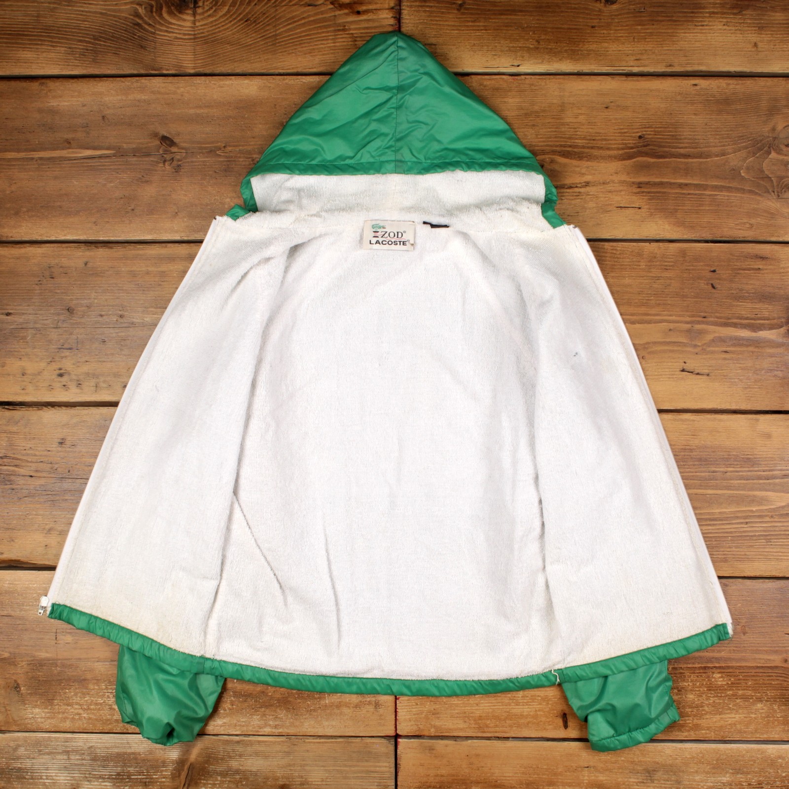 Vintage Izod Lacoste Windbreaker Jacket M Mens 80s Green Nylon Hood Lined Preppy thumbnail 5