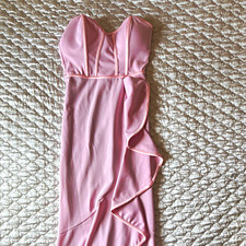 Fashion Nova Pink Solid Sweetheart Strapless Ruffle Maxi Dress Long S Zip