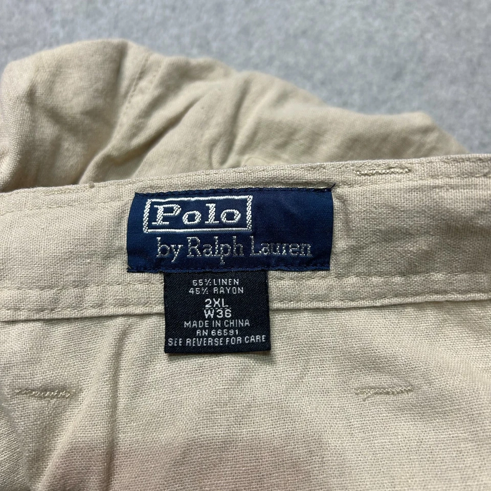 Pantalones Cortos De Colección Polo Ralph Lauren Carga Lino Para Hombres XXL Caqui Big Pony 14" Informales Foto 3 de 4