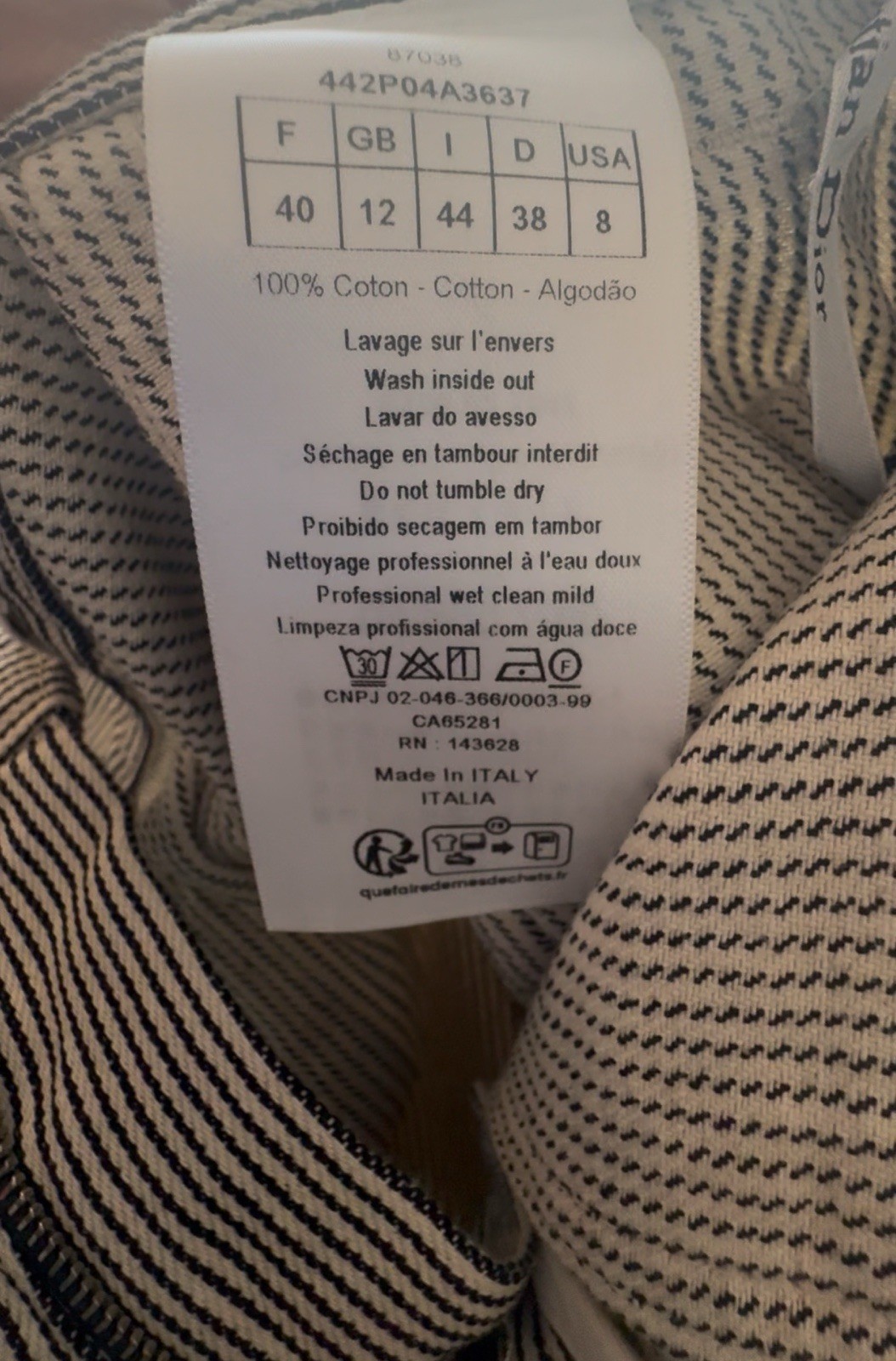 NWT! Dior Stripe Pants. Sz 40 US 8 Orig: $1300 thumbnail 2