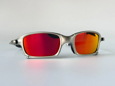 Vintage Oakley Square X-Metal Sunglasses Polished Silver w/ Fire