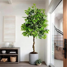 7ft Artificial Ficus Tree for Home Decor, Faux Silk Plants 7ft, Green 