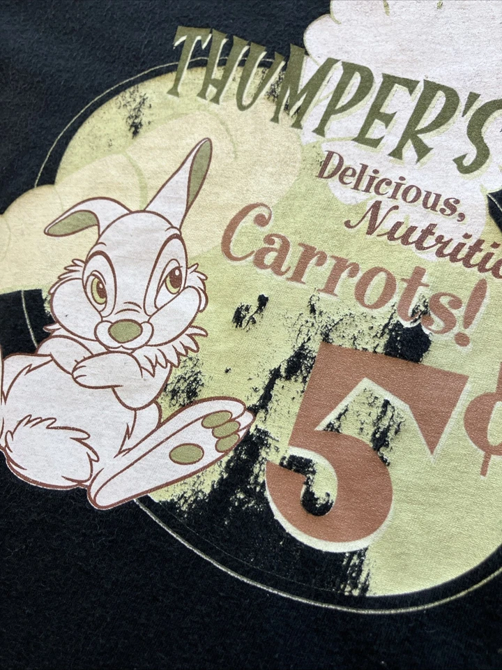 Vintage Sun Faded Y2K Walt Disney Thumper Bambi Baby Tee Girlie Shirt Black M - Image 3 of 4