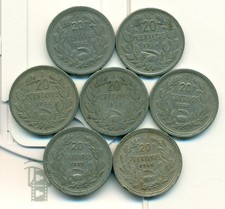 7 OLDER 20 CENTAVO COINS from CHILE (1922, 1924, 1925, 1932, 1933, 1939 & 1940)