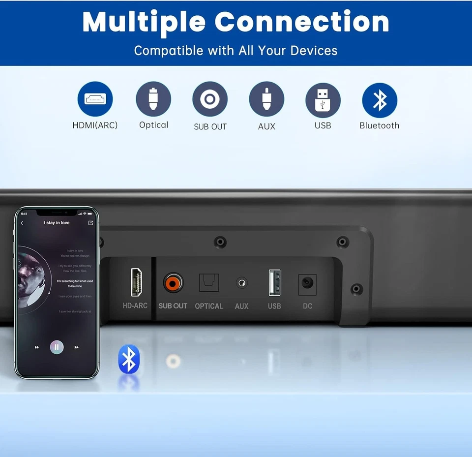 Barra de Sonido, Barra de Sonido BESTIAN 50 Vatios con HDMI, Óptica, AUX, USB, Sub Out y... Foto 4 de 4